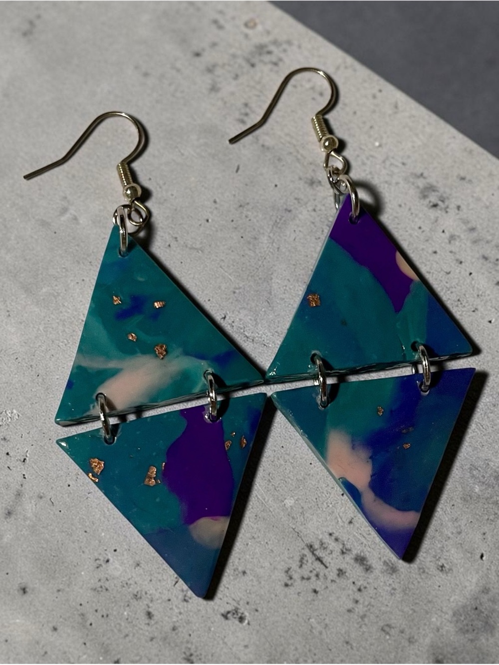 Handmade Teal & Purple Triangle Dangle Earrings